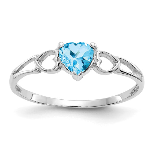14K White Gold Polished Geniune Blue Topaz Birthstone Ring