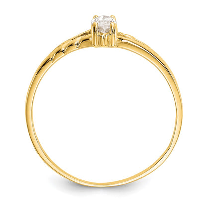 10K Yellow Gold Polished Geniune White Topaz Birthstone Ring