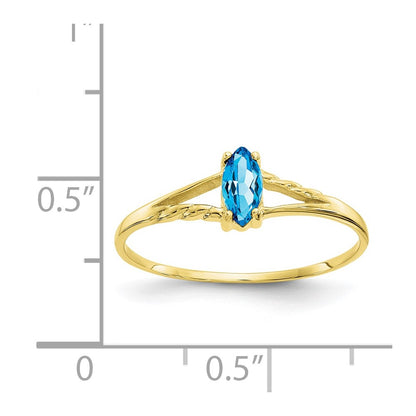 10K Yellow Gold Polished Geniune Blue Topaz Birthstone Ring