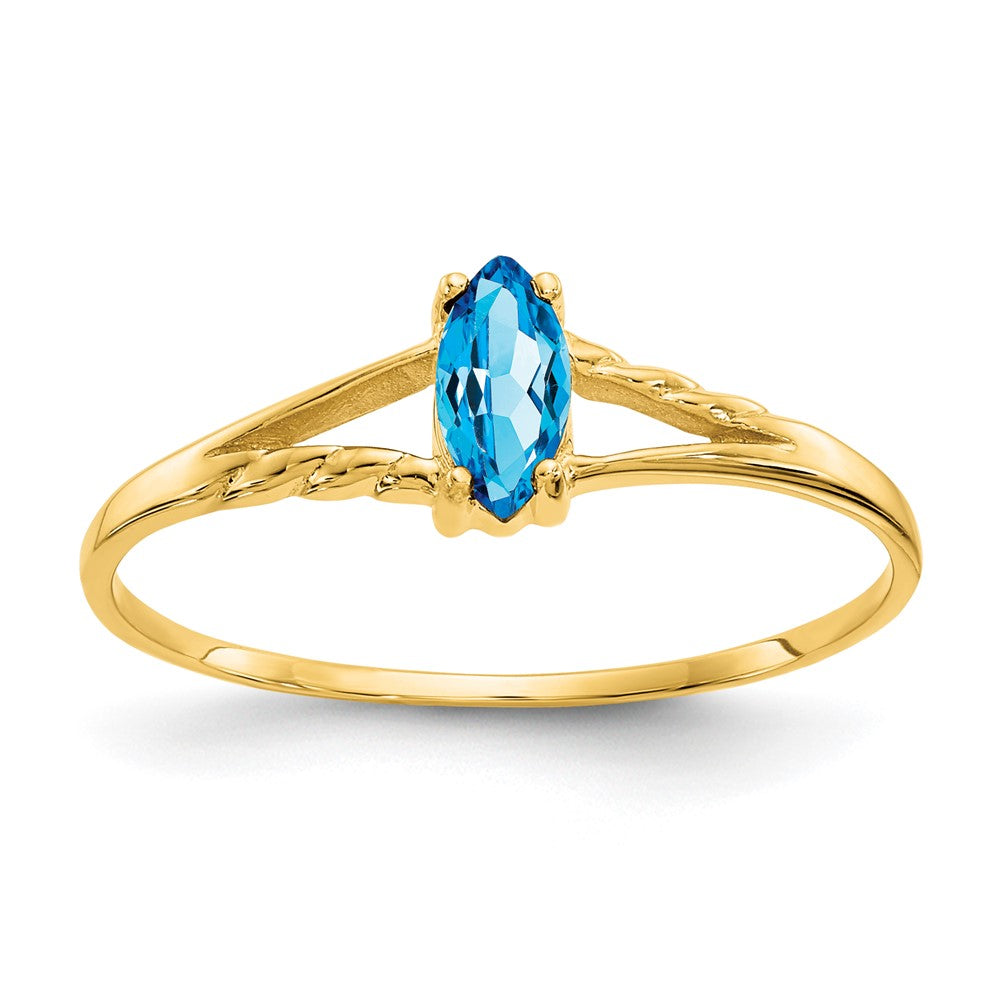 10K Yellow Gold Polished Geniune Blue Topaz Birthstone Ring