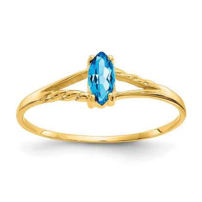 10K Yellow Gold Polished Geniune Blue Topaz Birthstone Ring