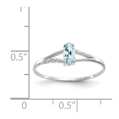 14K White Gold Polished Geniune Aquamarine Birthstone Ring
