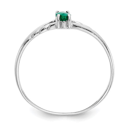 14K White Gold Polished Geniune Emerald Birthstone Ring