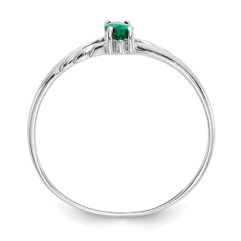 14K White Gold Polished Geniune Emerald Birthstone Ring