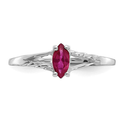 14K White Gold Polished Geniune Ruby Birthstone Ring