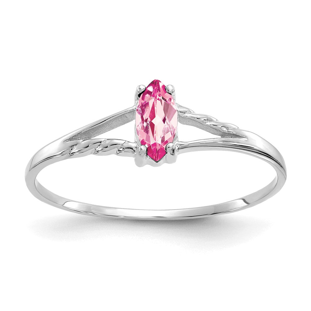 10K White Gold Polished Genuine Pink Tourmaline Birthstone Ring