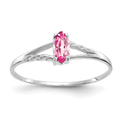 10K White Gold Polished Genuine Pink Tourmaline Birthstone Ring