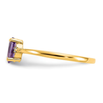 10K Yellow Gold Polished Geniune Real Diamond & Amethyst Birthstone Ring