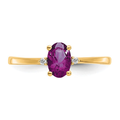 10k Yellow Gold Polished Genuine Diamond & Rhodolite Garnet Birthstone Ring