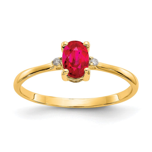 10K Yellow Gold Polished Geniune Real Diamond & Ruby Birthstone Ring