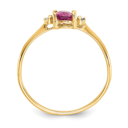 10k Yellow Gold Polished Genuine Diamond & Pink Tourmaline Birthstone Ring
