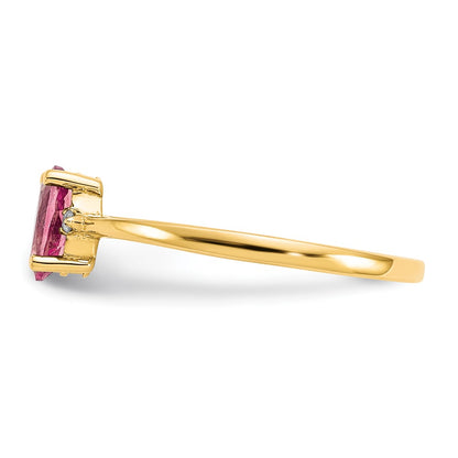 10k Yellow Gold Polished Genuine Diamond & Pink Tourmaline Birthstone Ring