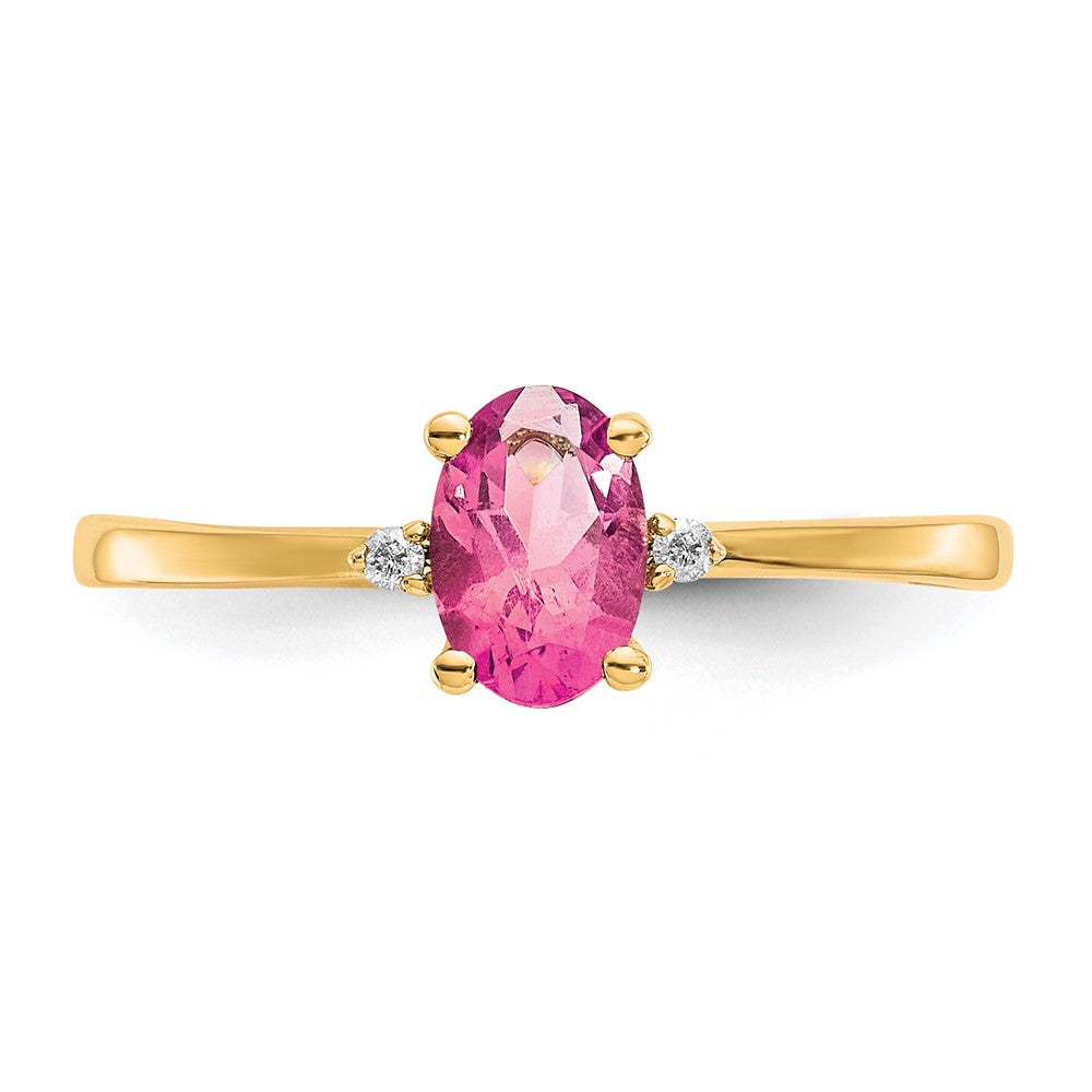 10k Yellow Gold Polished Genuine Diamond & Pink Tourmaline Birthstone Ring