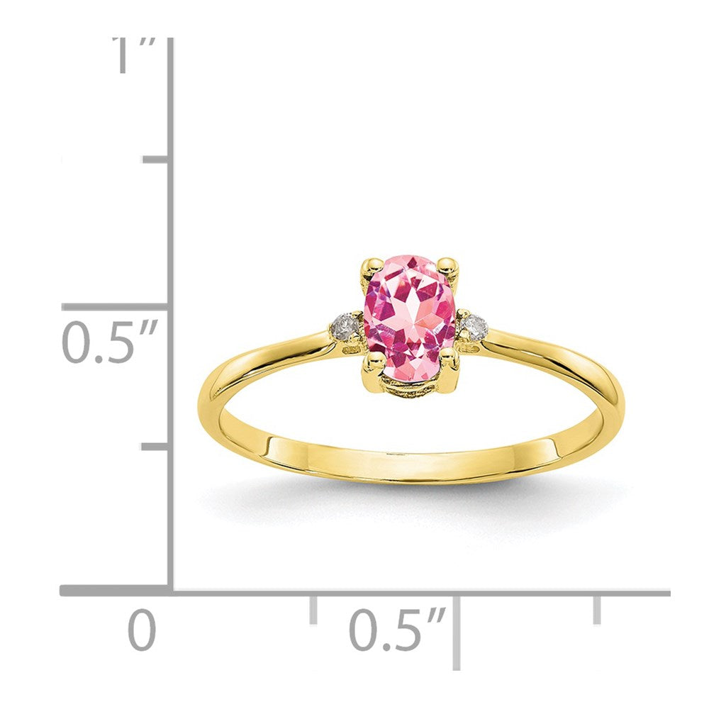 10k Yellow Gold Polished Genuine Diamond & Pink Tourmaline Birthstone Ring