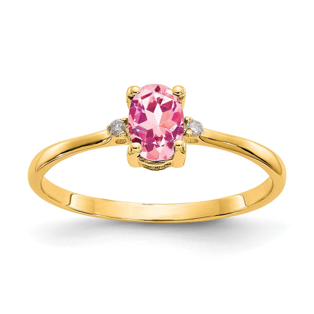 10k Yellow Gold Polished Genuine Diamond & Pink Tourmaline Birthstone Ring