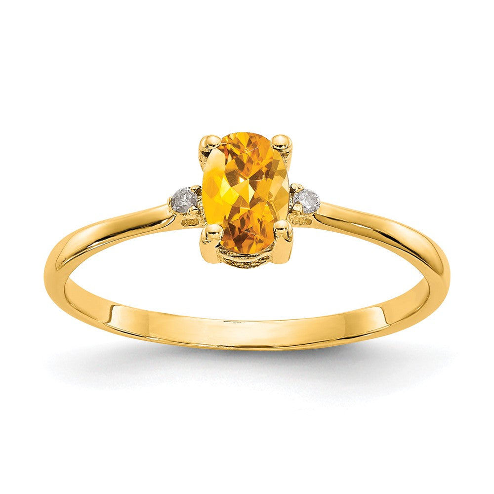 10K Yellow Gold Polished Geniune Real Diamond & Citrine Birthstone Ring