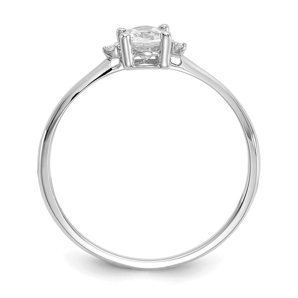 14K White Gold Polished Geniune Diamond/White Topaz Birthstone Ring