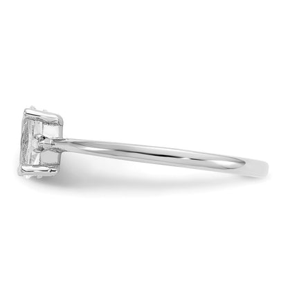 14K White Gold Polished Geniune Diamond/White Topaz Birthstone Ring