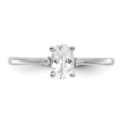 14K White Gold Polished Geniune Diamond/White Topaz Birthstone Ring