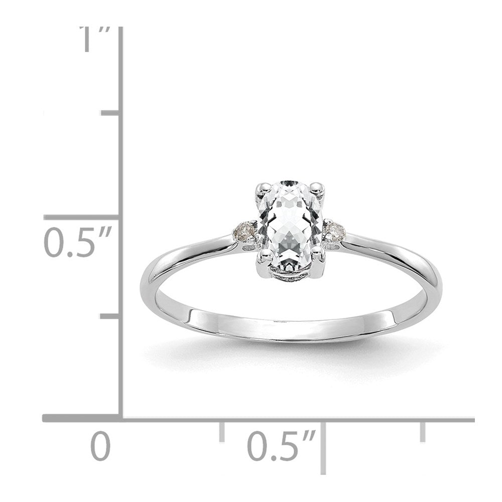 14K White Gold Polished Geniune Diamond/White Topaz Birthstone Ring