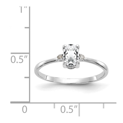 14K White Gold Polished Geniune Diamond/White Topaz Birthstone Ring