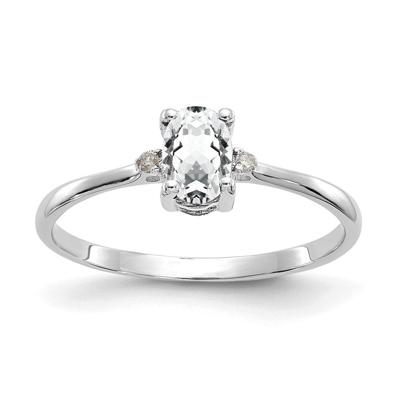 14K White Gold Polished Geniune Diamond/White Topaz Birthstone Ring