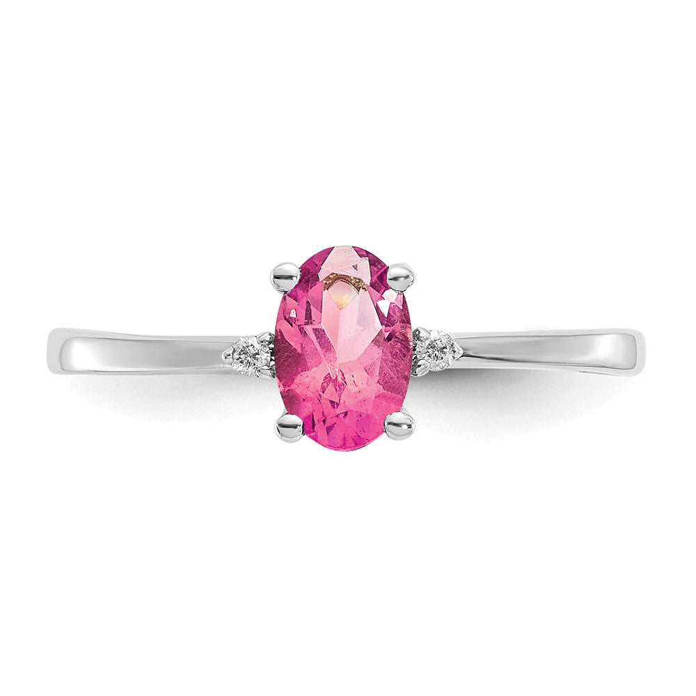 10K White Gold Polished Genuine Dia/Pink Tourmaline Birthstone Ring