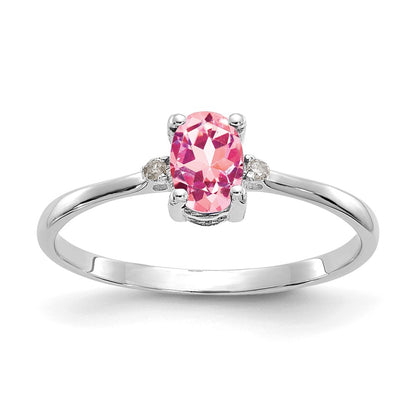 10K White Gold Polished Genuine Dia/Pink Tourmaline Birthstone Ring