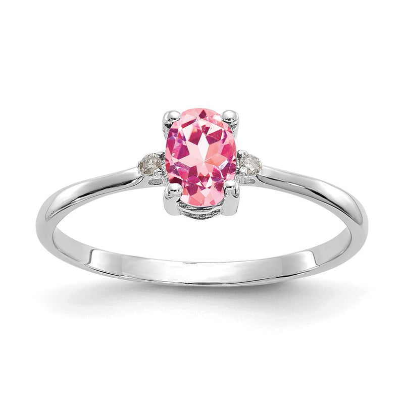 10K White Gold Polished Genuine Dia/Pink Tourmaline Birthstone Ring