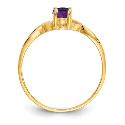 10K Yellow Gold Polished Geniune Amethyst Birthstone Ring