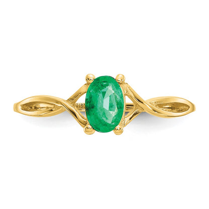 10K Yellow Gold Polished Geniune Emerald Birthstone Ring