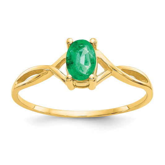 10K Yellow Gold Polished Geniune Emerald Birthstone Ring