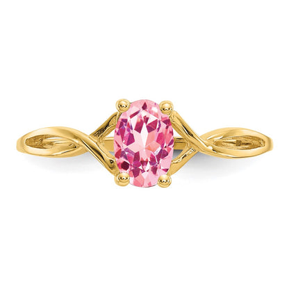 10k Yellow Gold Polished Genuine Pink Tourmaline Birthstone Ring