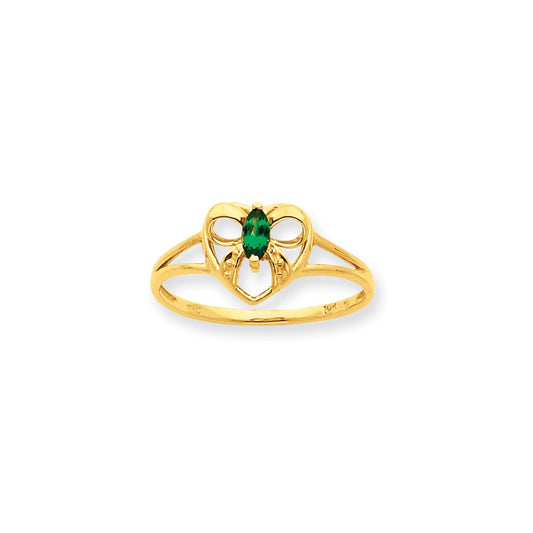 10K Yellow Gold Polished Geniune Emerald Birthstone Ring