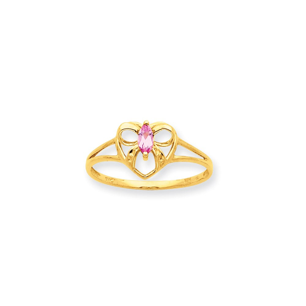 10k Yellow Gold Polished Geniune Pink Tourmaline Birthstone Ring