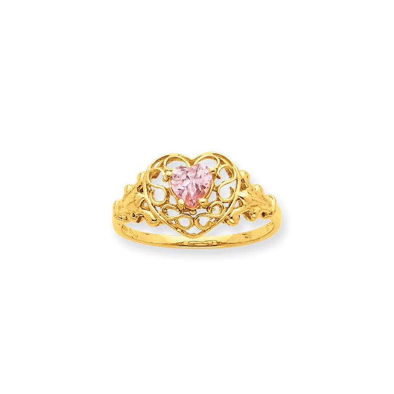 10k Yellow Gold Polished Geniune Pink Tourmaline Birthstone Ring