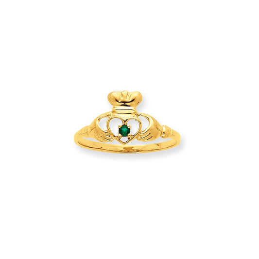 10K Yellow Gold Polished Geniune Emerald Birthstone Ring