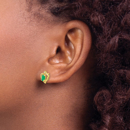 10k Yellow Gold Diamond and Emerald Earrings