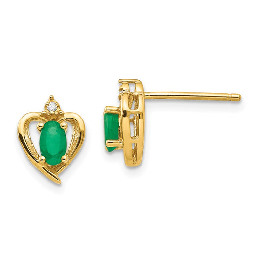 10k Yellow Gold Diamond and Emerald Earrings