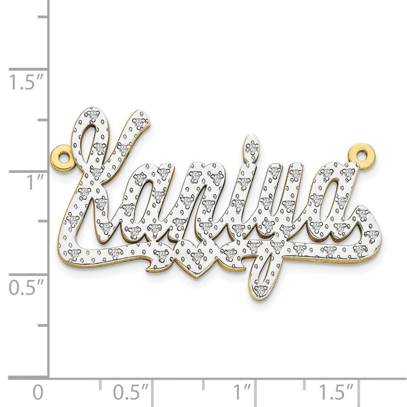 10k and Rhodium 3 Dimensional Diamond Name Plate Pendant