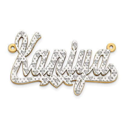 10k and Rhodium 3 Dimensional Diamond Name Plate Pendant