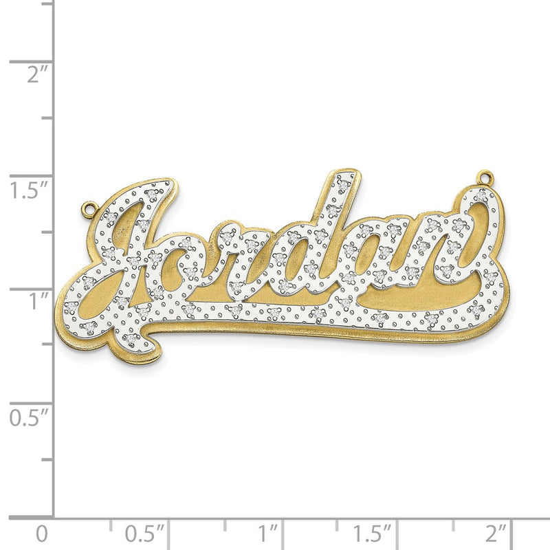 10k and Rhodium 3 Dimensional Diamond Name Plate Pendant