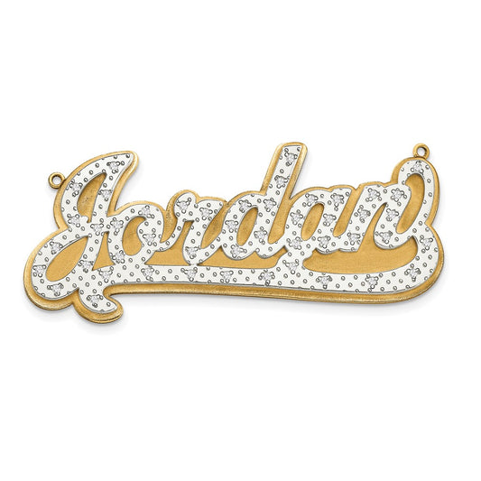 10k and Rhodium 3 Dimensional Diamond Name Plate Pendant