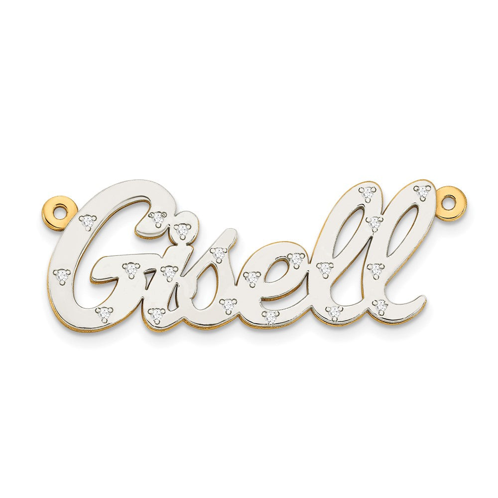 10k and Rhodium 3 Dimensional Diamond Name Plate Pendant