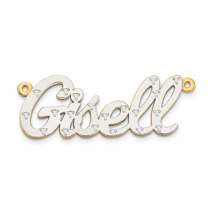 10k and Rhodium 3 Dimensional Diamond Name Plate Pendant
