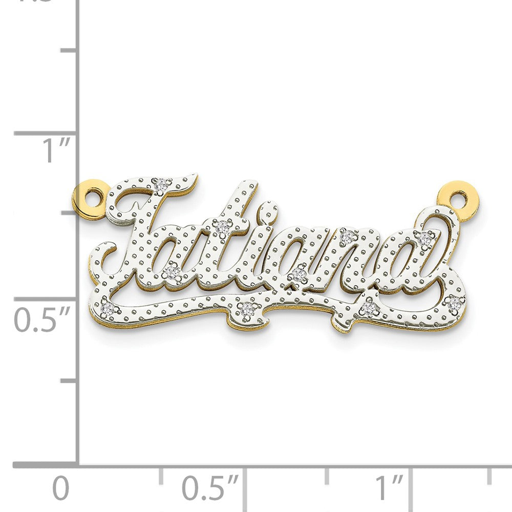 10k and Rhodium 3 Dimensional Diamond Name Plate Pendant