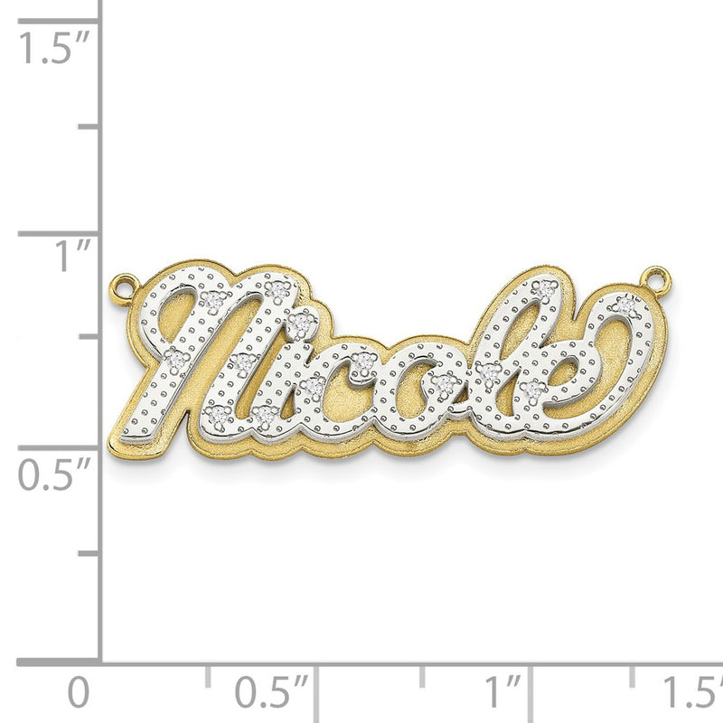 10k and Rhodium 3 Dimensional Diamond Name Plate Pendant