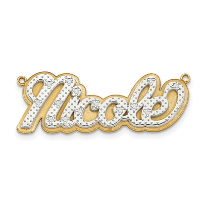 10k and Rhodium 3 Dimensional Diamond Name Plate Pendant