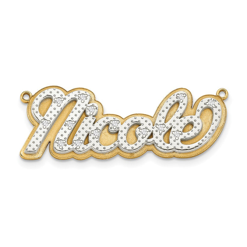 10k and Rhodium 3 Dimensional Diamond Name Plate Pendant