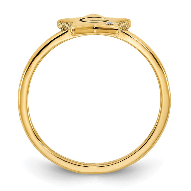 10K Yellow Gold Initial Star with Real Diamond Signet Ring